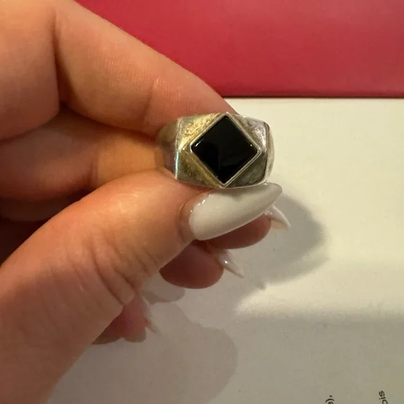 Stunning 925 Sterling silver and onyx vintage size 10 ring 10g - Picture 11 of 16